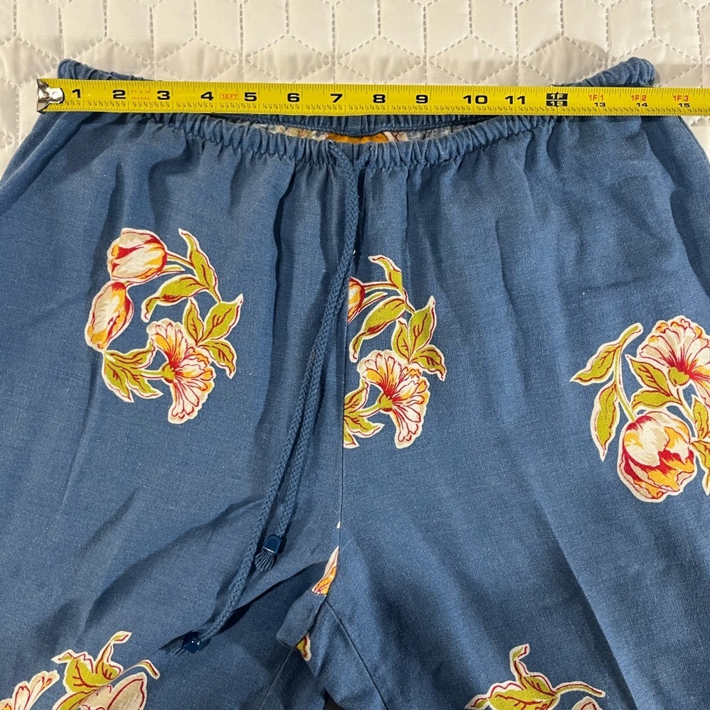 Ruby Rd Floral Linen Blend Wide Leg Pants Blue Yellow Boho Resort Size 10 - Picture 5 of 8